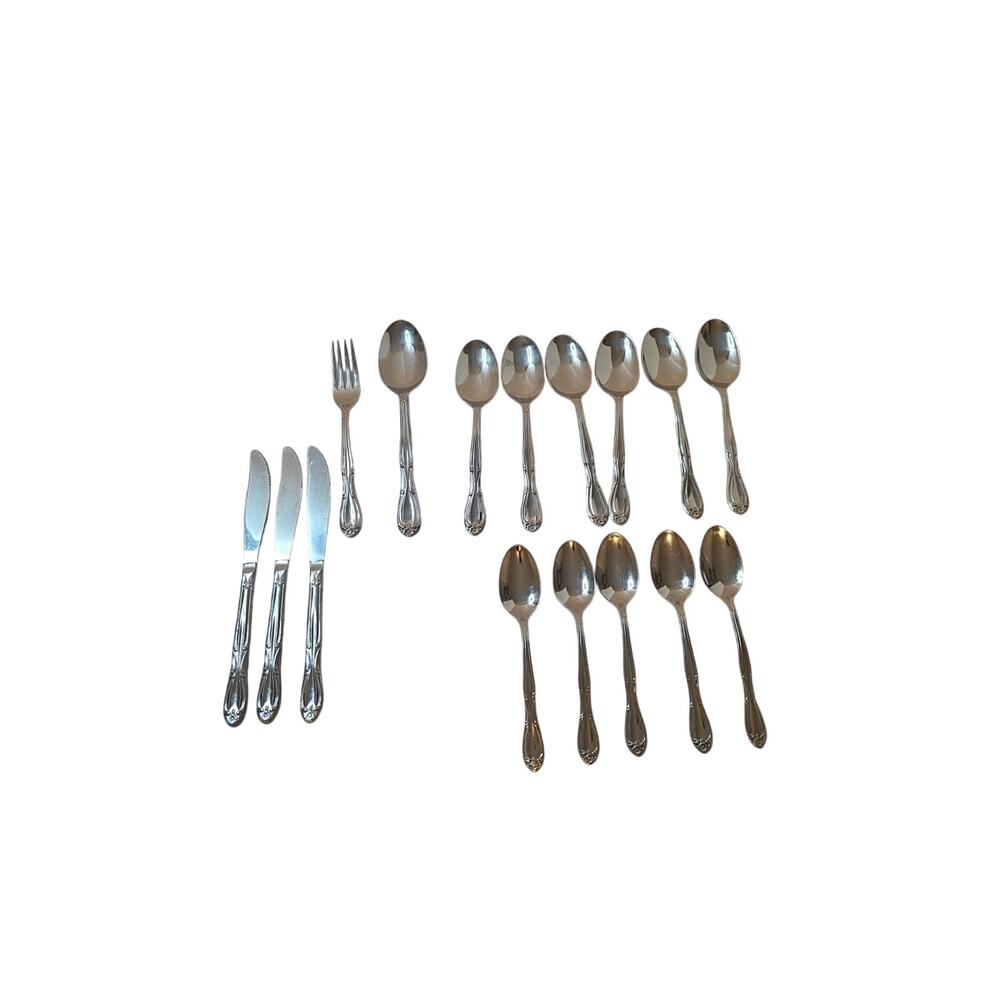 Americana Floral Stainless Steel USA Flatware Silverware Utensils 16 Pieces